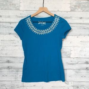 Blue Shirt with Embellishments around the neck S
